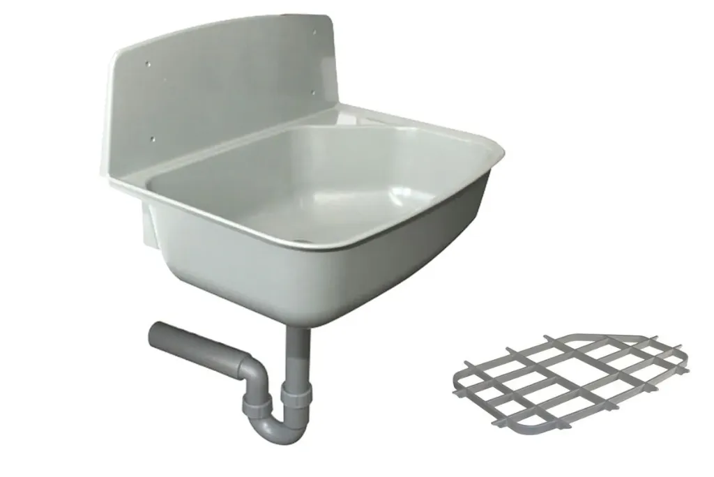 [MA122730] Haas OHA Greta Wand-Ausgussbecken – Grau mit Spritzschutz & Auflagerost